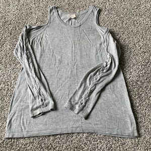 Cold shoulder sweater with lace up sleeve detail